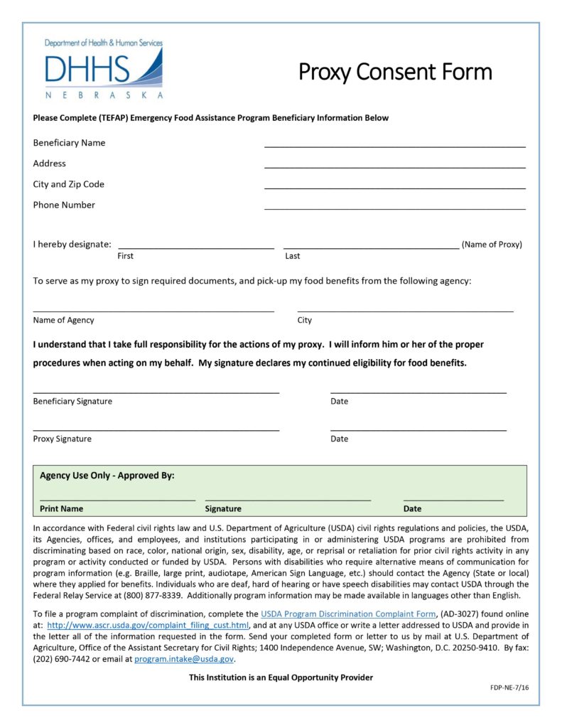 Department of Health and Human Services Proxy Consent Form