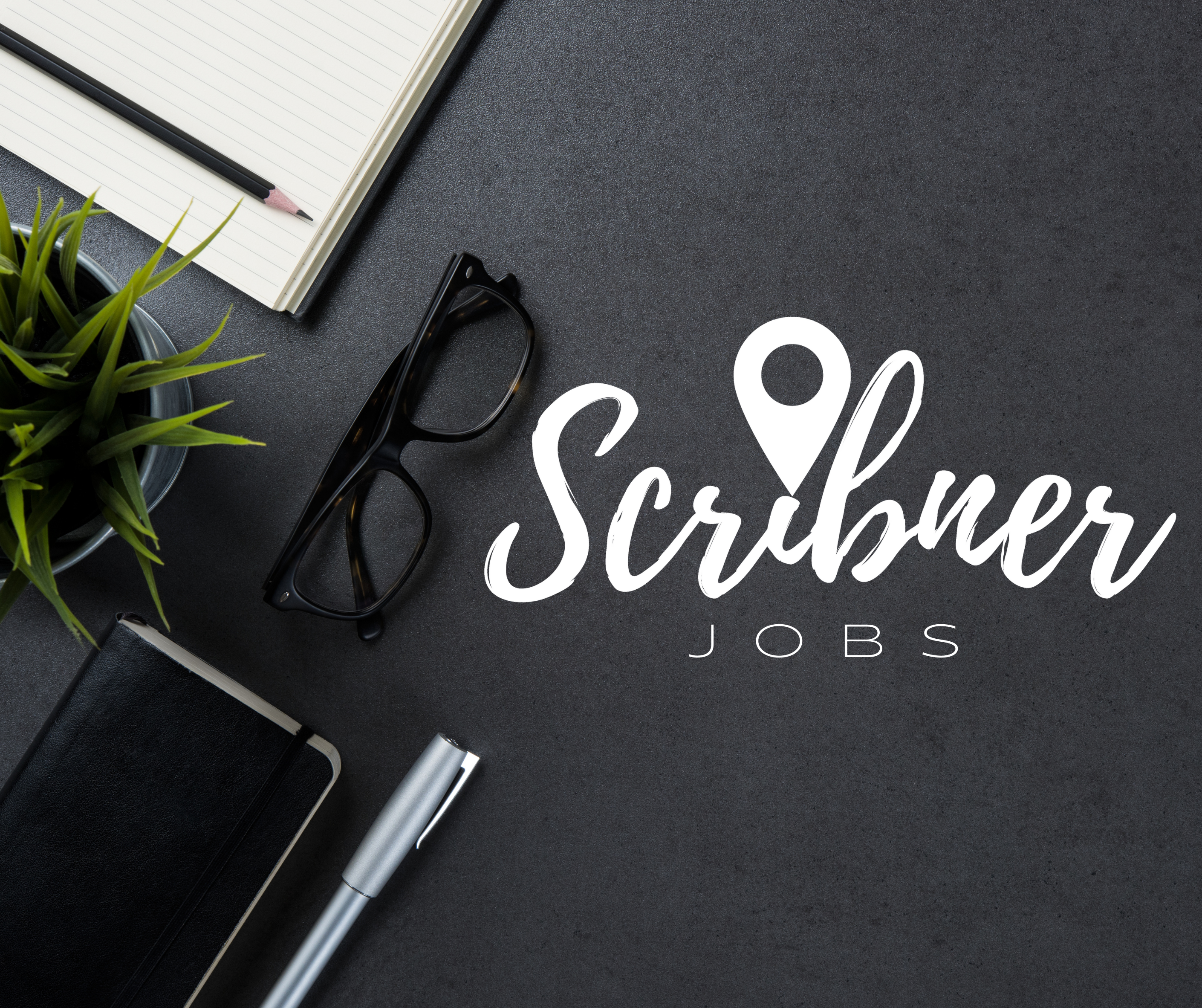 Top view of a desk with a plant and glasses, stating that it's a post for job openings